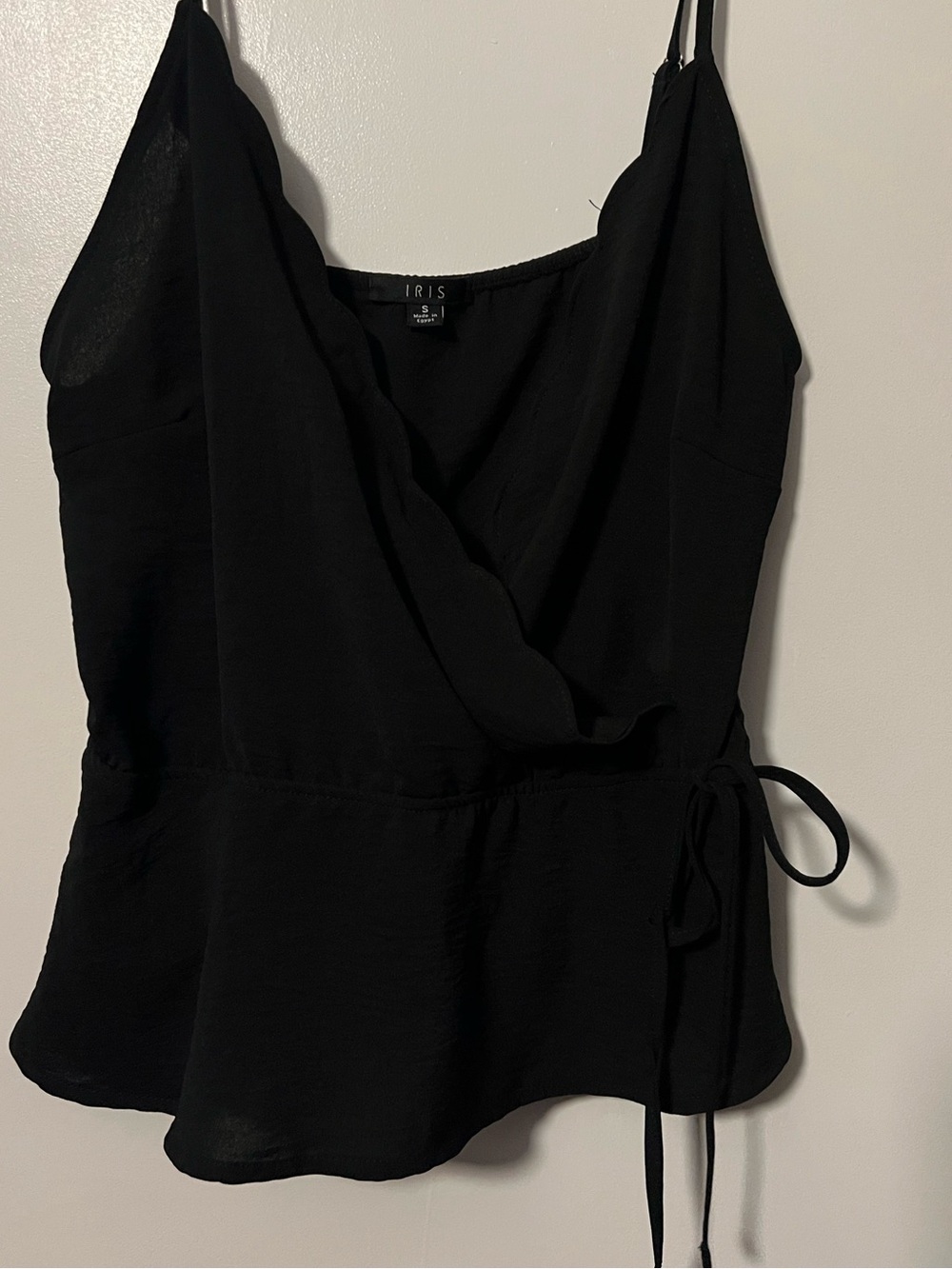 IRIS Black Wrap Tank Top with Side Tie Detail